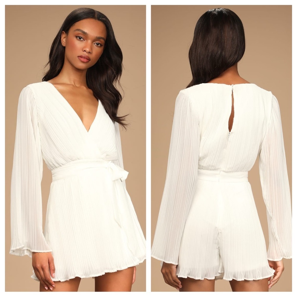 Lulus Embrace Your Beauty Ivory Pleated Long Sleeve Skort
Romper